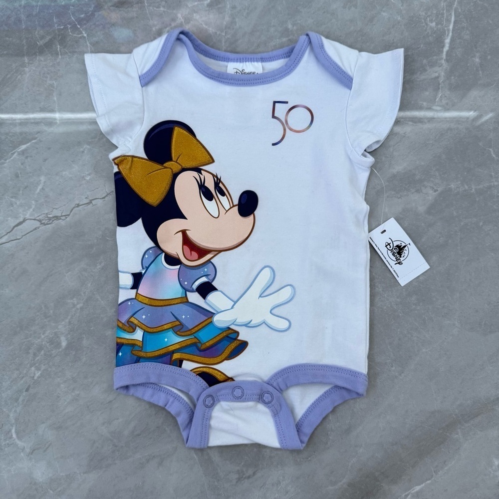 Disney Baby Minnie Mouse Bodysuit Walt Disney World 50th Anniversary Size 0-3M